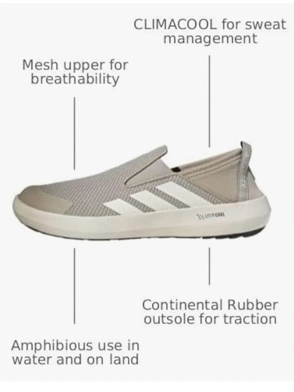 Unisex Adidas Terrex Boat Slip-on Climacool Sneakers - W7 / M6 - Beige/Chalk